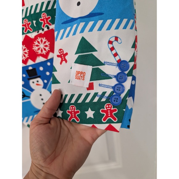 Opposuits Mens Holiday Christmas Blazer Jacket Snowman Tree Pattern Small 34-36 - Picture 5 of 7